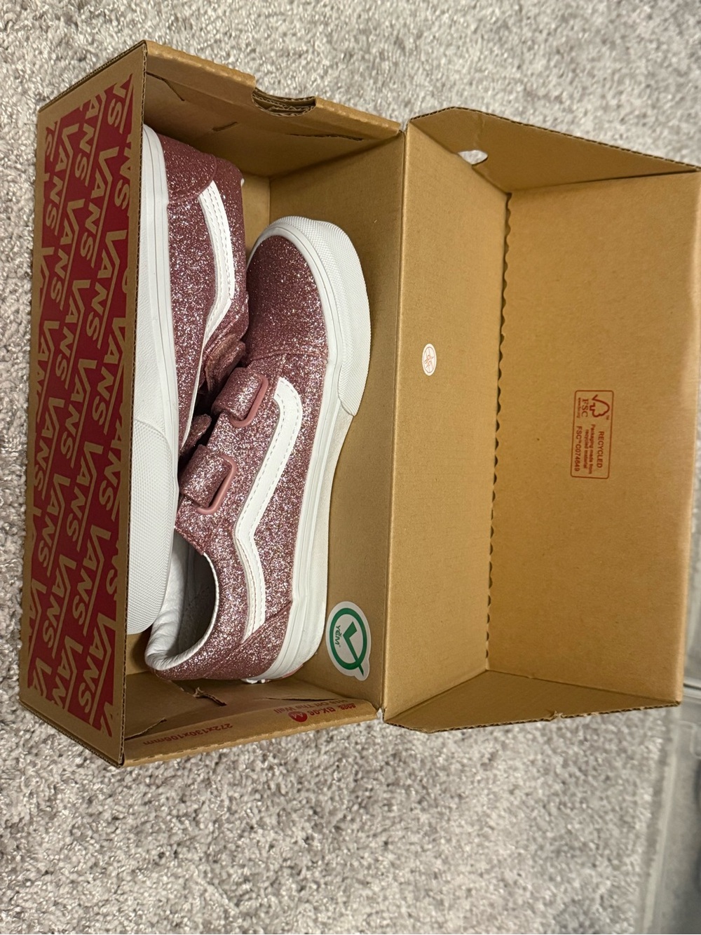 Vans Kids Glitter Rose Pink Velcro Skate Shoes